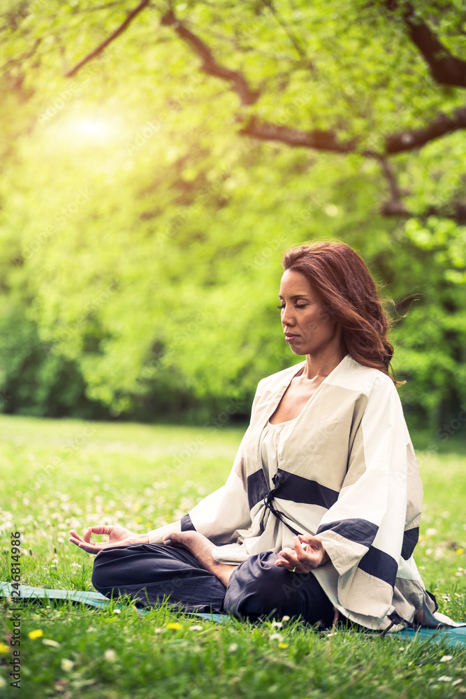 attractive woman practicing yoga in nature attractive woman practicing yoga in nature