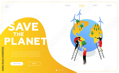 Save the planet - modern colorful isometric vector web banner