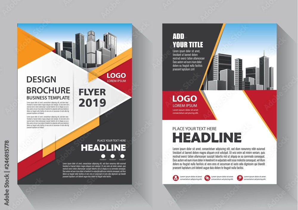 Business abstract vector template. Brochure design, cover modern layout, annual report, poster, flyer in A4 with colorful triangles, geometric shapes for tech, science, market with light background