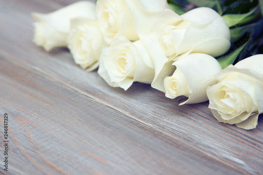 White Rose. A bouquet of delicate roses on a white background. Place for text, close-up. Romantic background for spring holidays. White Rose. A bouquet of delicate roses on a white background. Place for text, close-up. Romantic background for spring holidays.