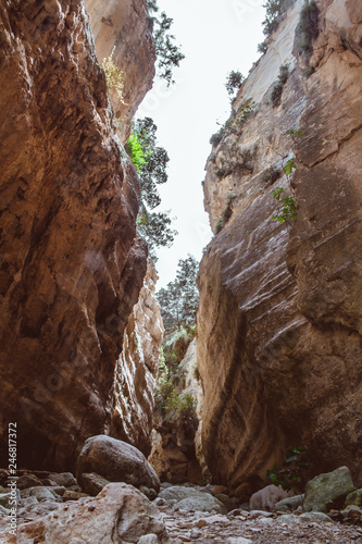 Stuck Hanging Stone in Avakas canyon. Akamas Peninsula landscape. Cyprus landmark