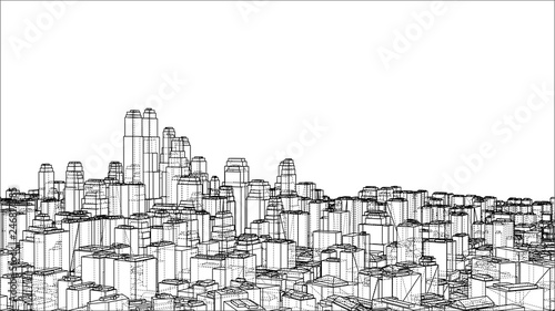 Wire-frame City  Blueprint Style