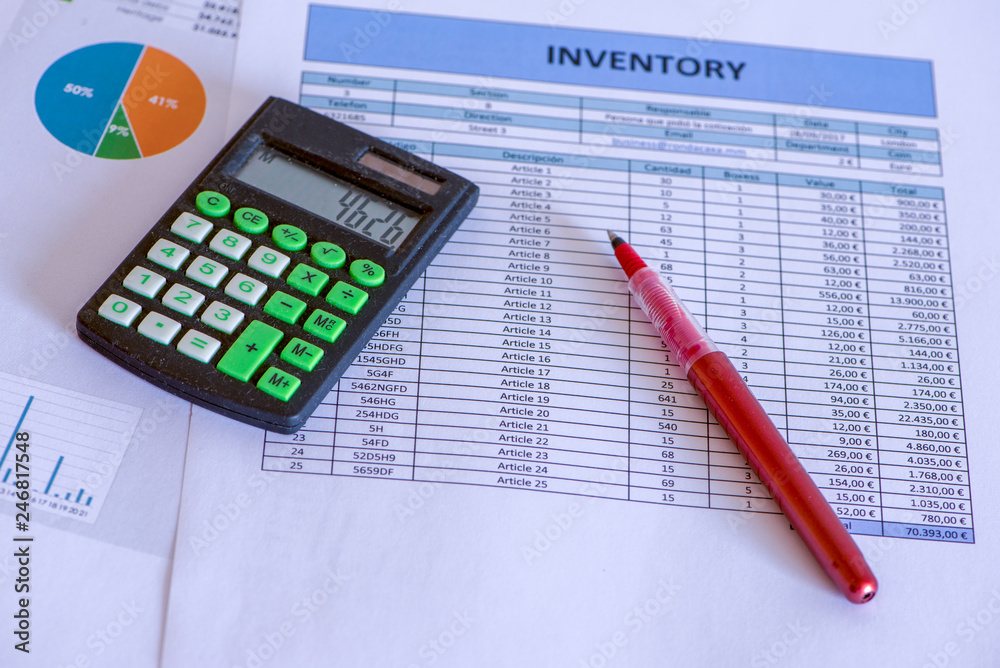 Accounting documents of a company on the table Accounting documents of a company on the table