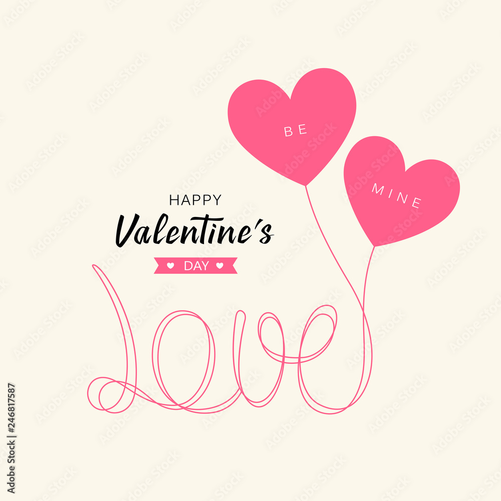 Heart balloons love message happy valentine's day concept design, vector illustration