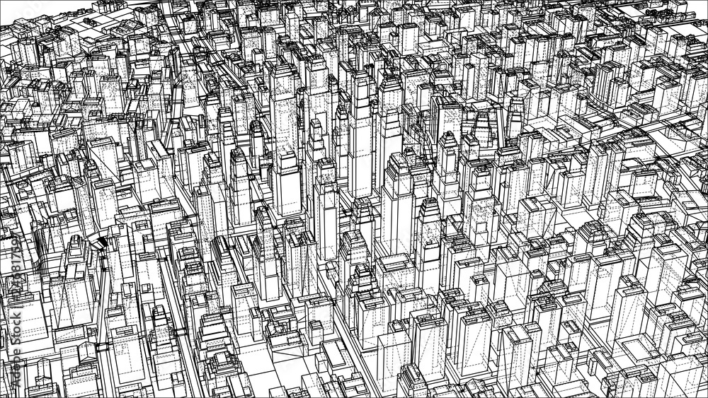 Wire-frame City, Blueprint Style