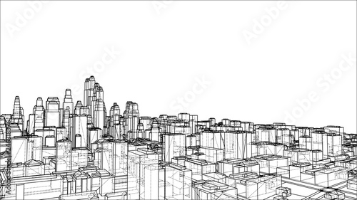 Wire-frame City  Blueprint Style