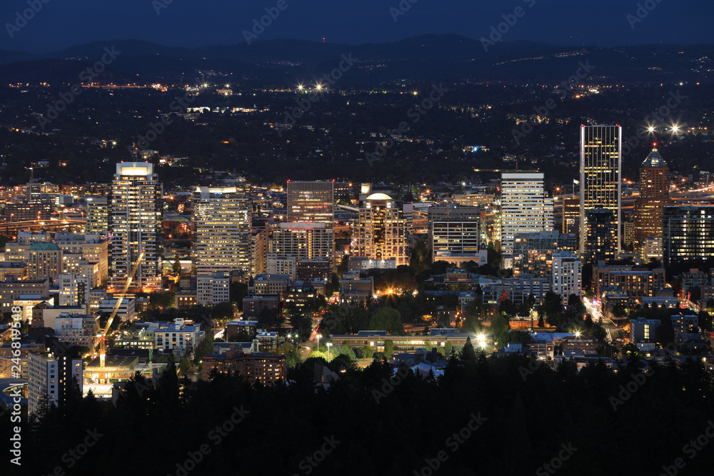 Aerial night view of Portland, Oregon