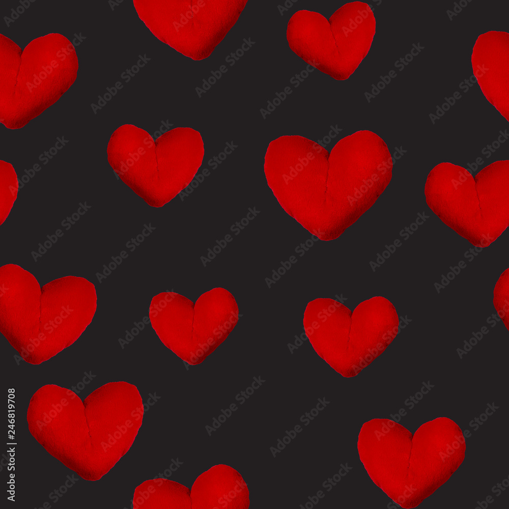 Hearts on dark gray background. Seamless pattern.  Print and textile product concept for Valentine's Day. Gift wraping paper. Art collage