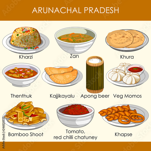 illustration of delicious traditional food of Arunachal Pradesh India photo