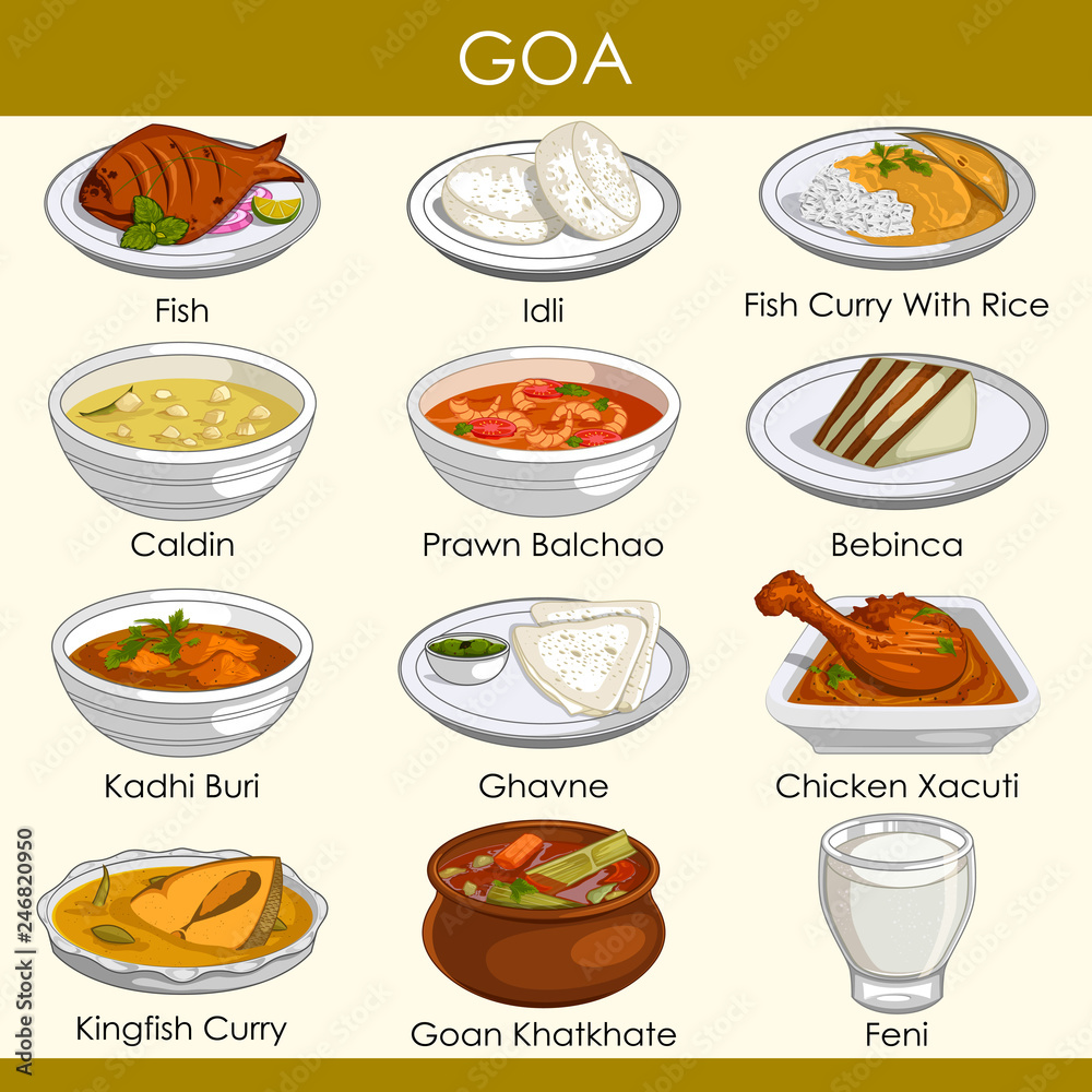 Illustration Of Delicious Traditional Food Of Goa India Stock Vector indian-food-map-food-map-indian-food-recipes-braised-chicken-breast