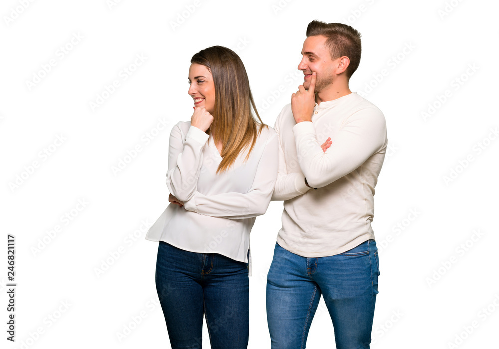 Couple in valentine day looking to the side Couple in valentine day looking to the side