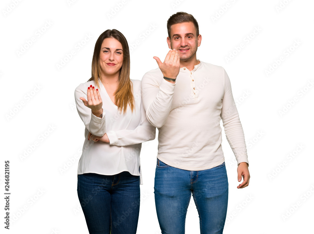 Couple in valentine day inviting to come with hand Couple in valentine day inviting to come with hand