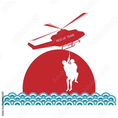 japan flood created helicopter rescue team helping people from water