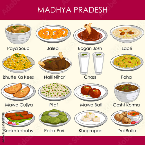 illustration of delicious traditional food of Madhya Pradesh India