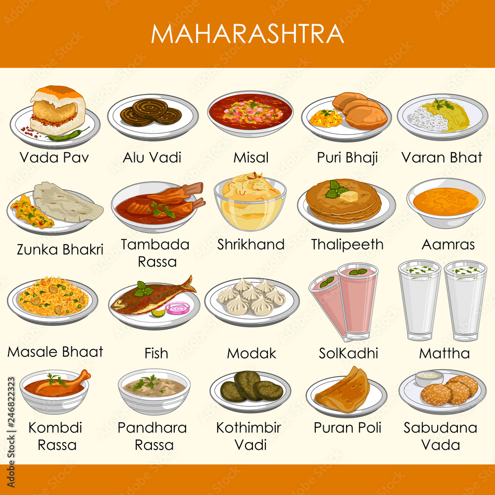 illustration of delicious traditional food of Maharashtra India Stock