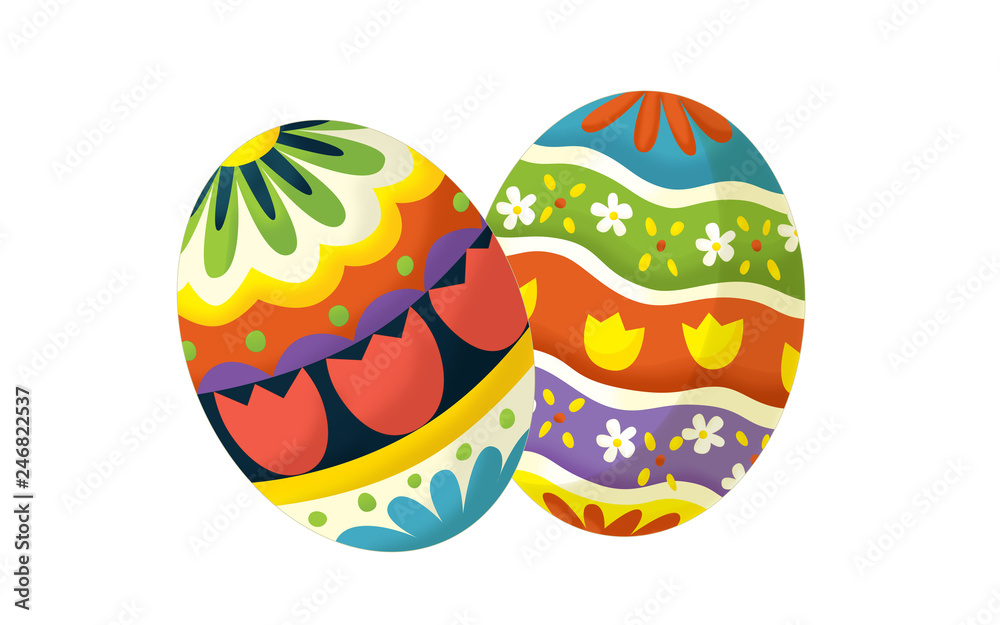 cartoon happy easter scene with colorful easter eggs set on white background - illustration for children cartoon happy easter scene with colorful easter eggs set on white background - illustration for children