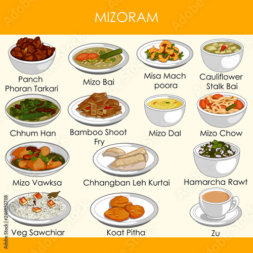 illustration of delicious traditional food of Mizoram India