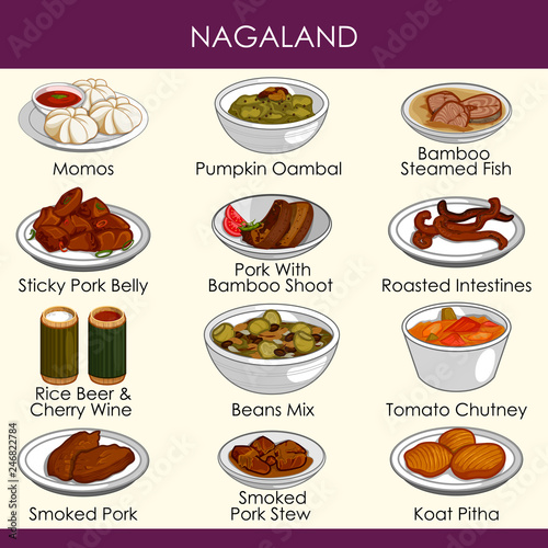 illustration of delicious traditional food of Nagaland India