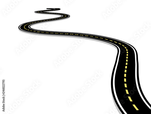 Leaving the highway, curved road with markings. 3D vector illustration on white
