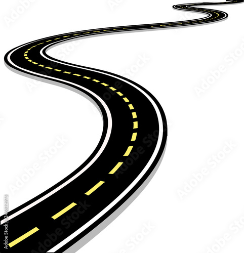 Leaving the highway, curved road with markings. 3D vector illustration on white