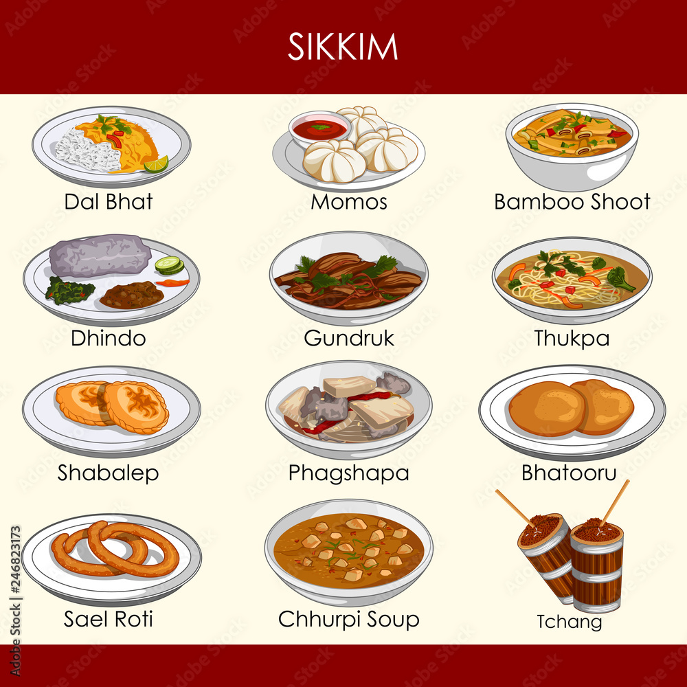 Illustration Of Delicious Traditional Food Of Sikkim India Stock Vector 