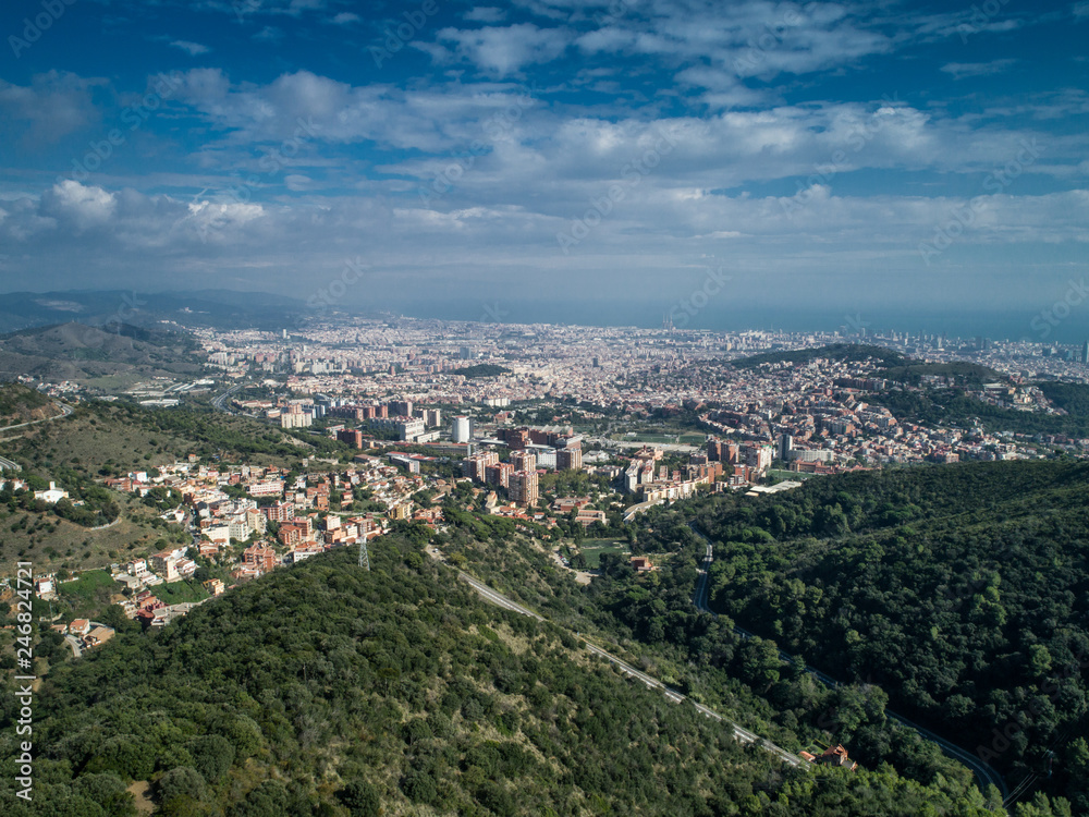 A postcard aerial view of Barcelona from the Tibidabo hills at sunny summer day 2