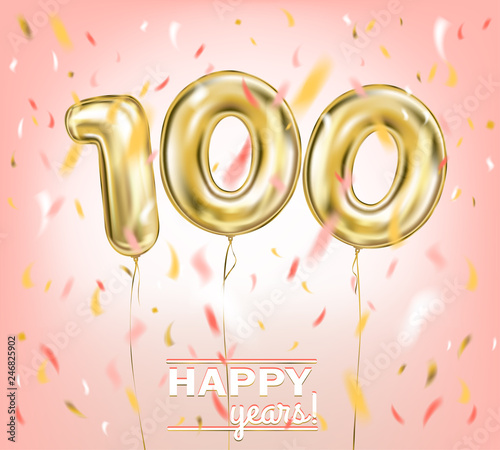 High quality vector image of gold balloon 100 in the pink sky