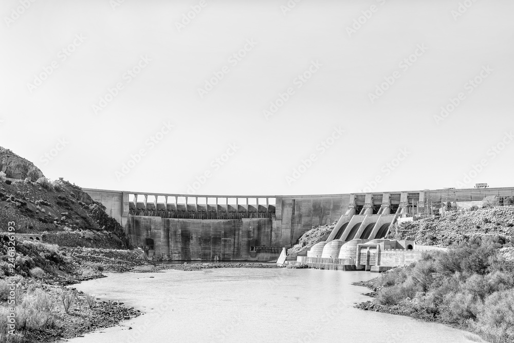 Monochrome view of the wall of the Vanderkloof Dam Monochrome view of the wall of the Vanderkloof Dam