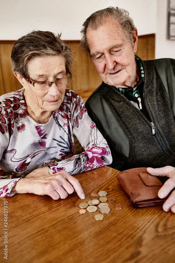 Senior, Seniorin, Seniorenpaar zählt gemeinsam Geld Senior, Seniorin, Seniorenpaar zählt gemeinsam Geld