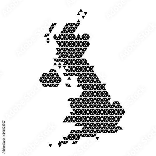 United Kingdom map abstract schematic from black triangles repeating pattern geometric background with nodes. Vector illustration.