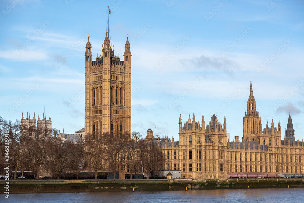 Parliament of United Kingdom, the meeting place of the House of Commons and the House of Lords., Westminster Palace. London, UK England.