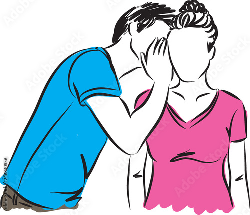 man whispering woman illustration