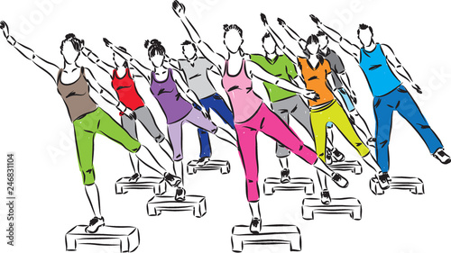 people fitness steps aerobics illustration photo