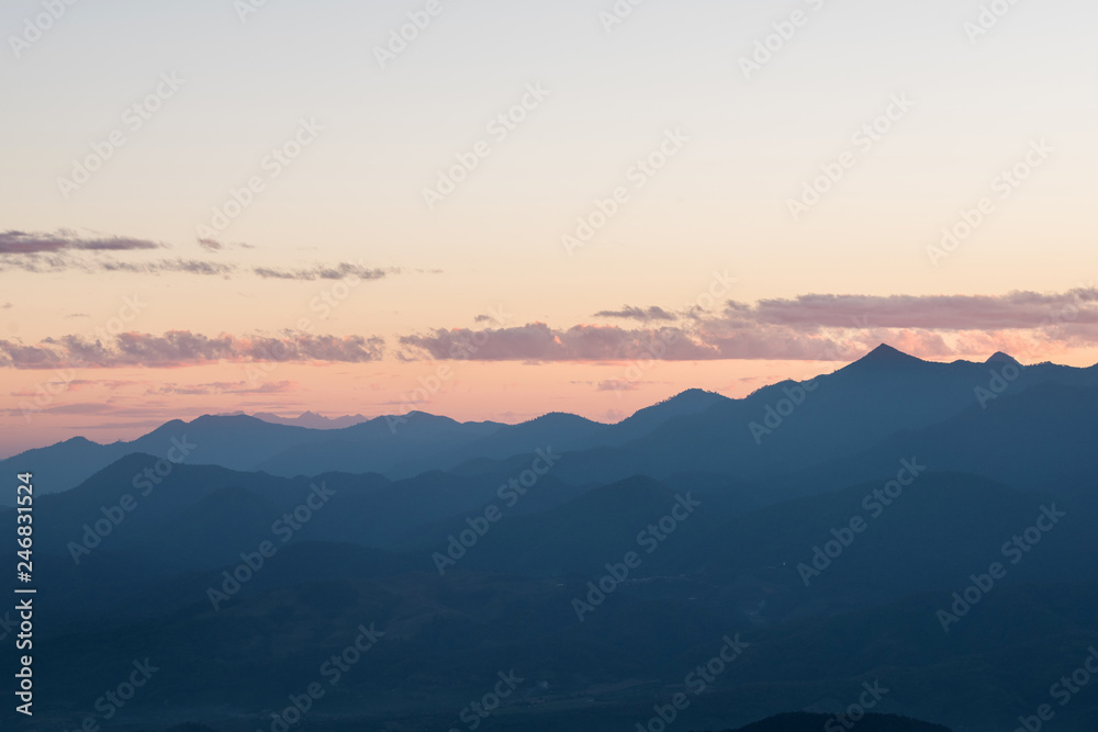 Fototapeta premium Mountain range in the morning, Silhouette layer mountain