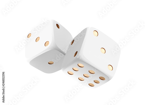 Casino white dice isolated on white background. Online casino dice cubes gambling design. 3d casino element. Vector illustration.
