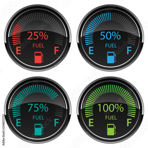 Modern Electronic Digital Car Gas Fuel Gauges Vector Illustration