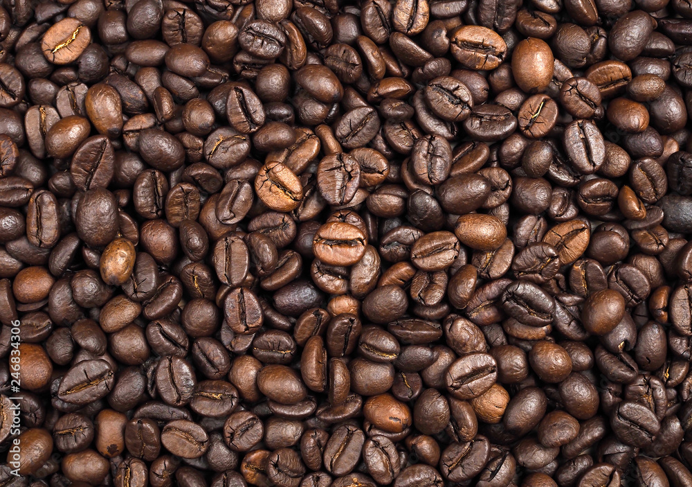 Roasted Coffee beans texture background, Closeup Roasted Coffee beans texture background, Closeup