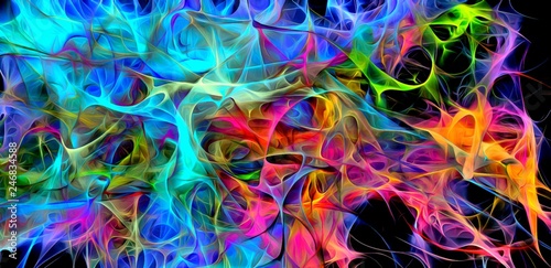 Abstract electrifying lines  smoky fractal pattern  digital illustration art work of rendering chaotic dark background.