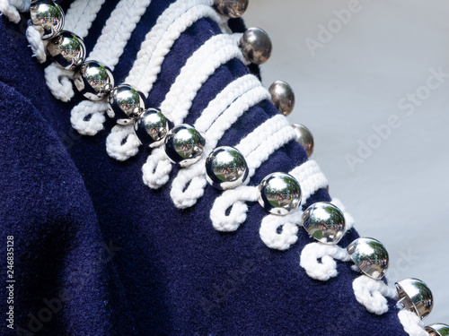Vászonkép Shiny metal buttons on deep blue hussar's jacket