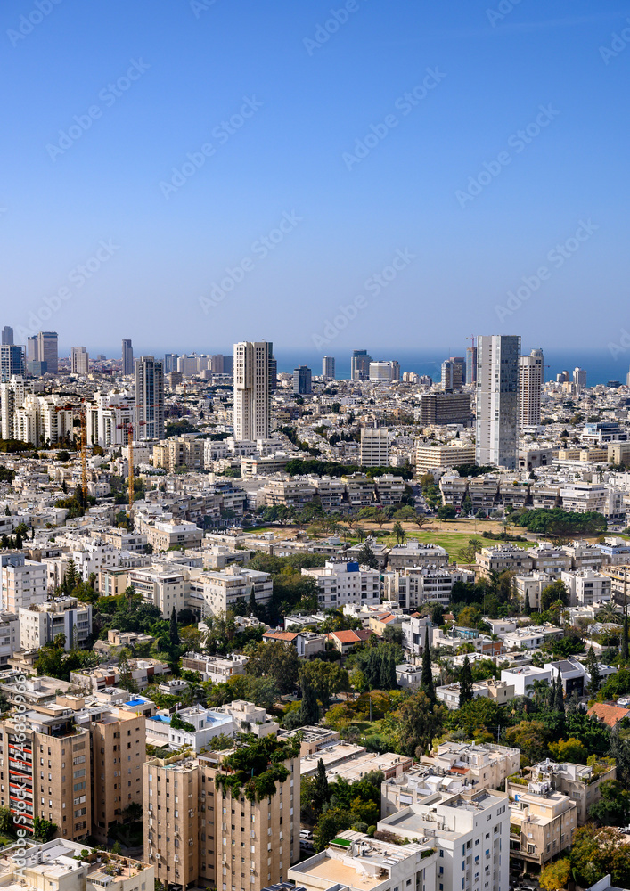 Cityscape of  Tel Aviv over Mediterranean sea, Israel.