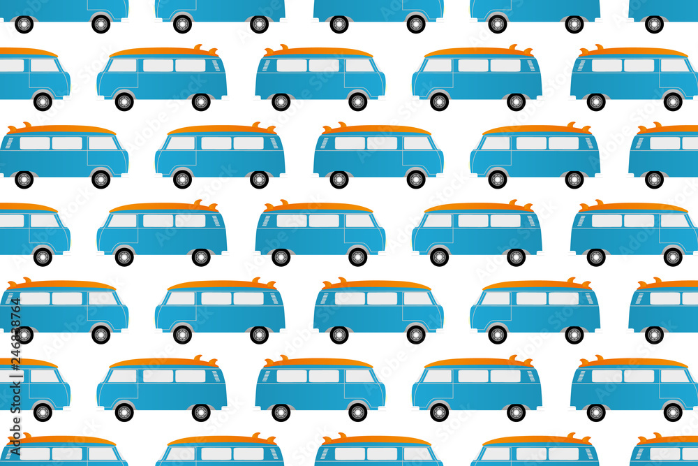 Surf camper van seamless pattern for print on fabric or paper