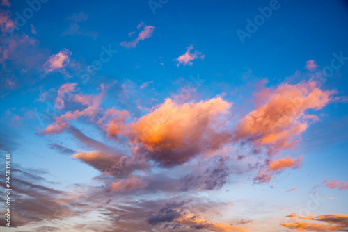 Sunset with dramatic sky and colorful clouds