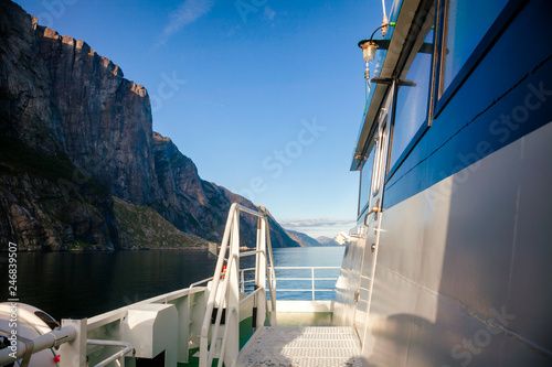 Ferry crosses Lysefjord Forsand Rogaland Norway Scandinavia