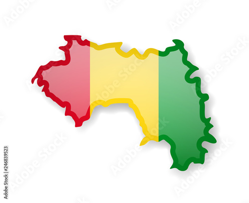 Guinea flag and outline of the country on a white background. photo