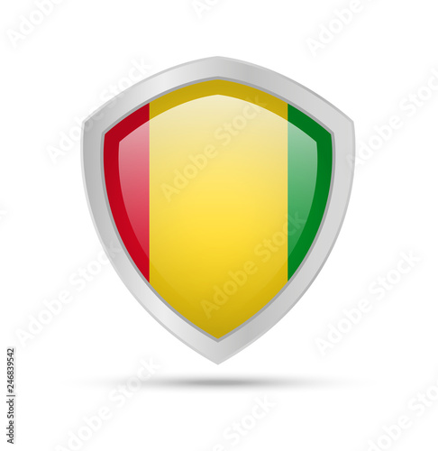 Shield with Guinea flag on white background.