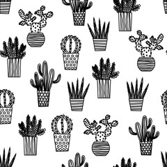Keuken achterwand Planten in pot patronen Cactussen en vetplanten illustratie  © Squirrell