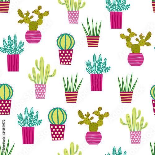 Cactus Cacti and Succulents Illustration Seamless Vector Repeat Pattern