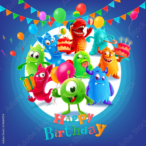 banner circle with cute monster