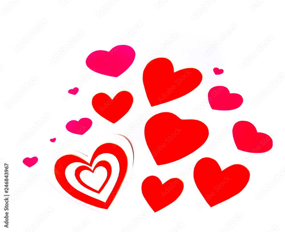 Red hearts on white background