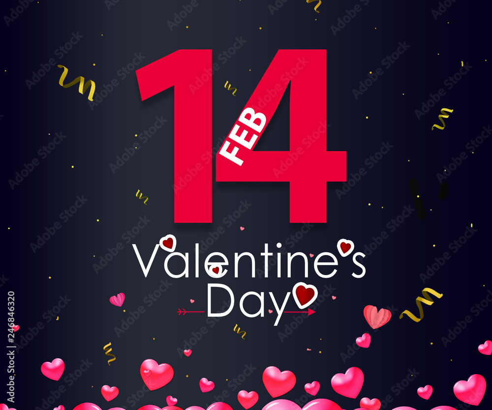 illustration of stylish valentines day greeting card template with lettering typography text sign, hearts with confetti flying illustration of stylish valentines day greeting card template with lettering typography text sign, hearts with confetti flying
